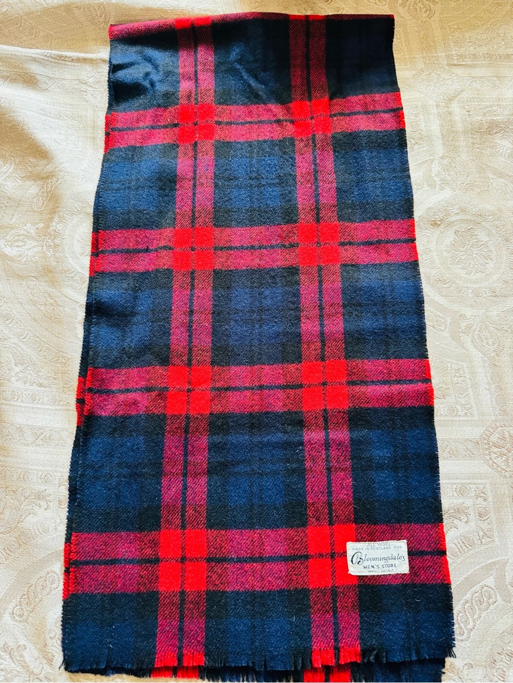 Bloomingdale's Red and Black Plaid Wool Scarf